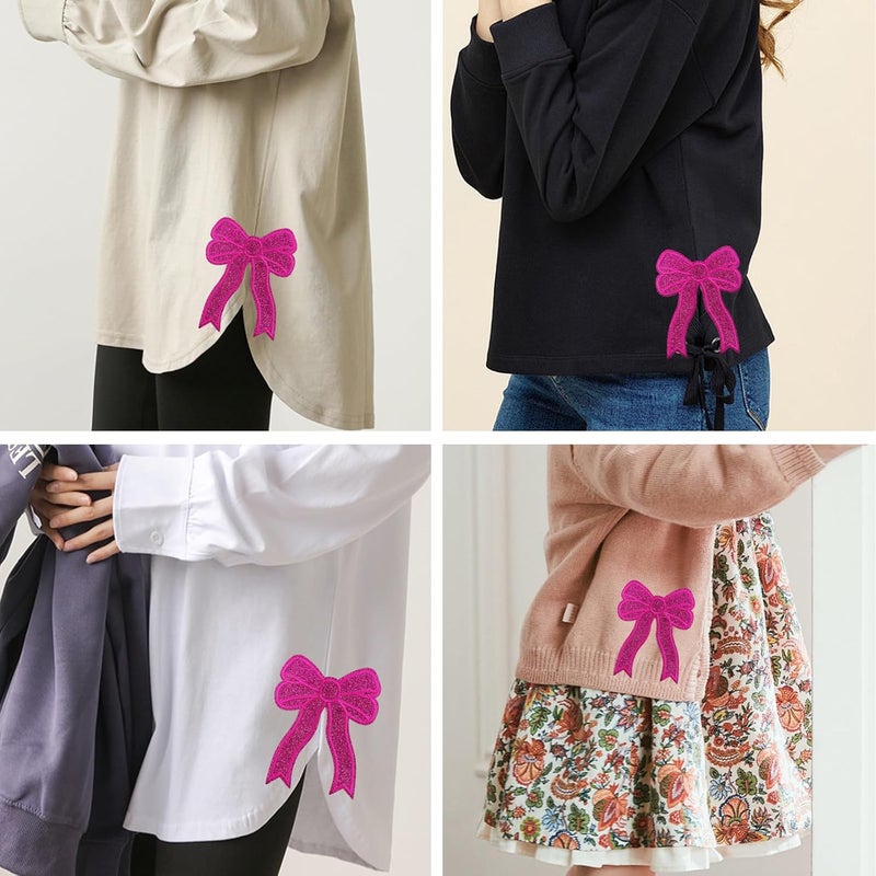 CY 5Pcs Hot Pink Glitter Sequin Sweatshirt Side Bow Embroidered Patches Cute Iron On Sew On Glamorous Preppy Appliques for Girls Women's Trucker Hats Clothes Backpacks Home Decor,Hot Pink - Image 3